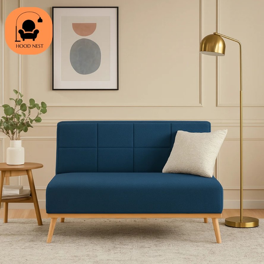 Hood Nest Harry 2-Seater Suede Fabric Sofa with Solid Wood Legs - Blue